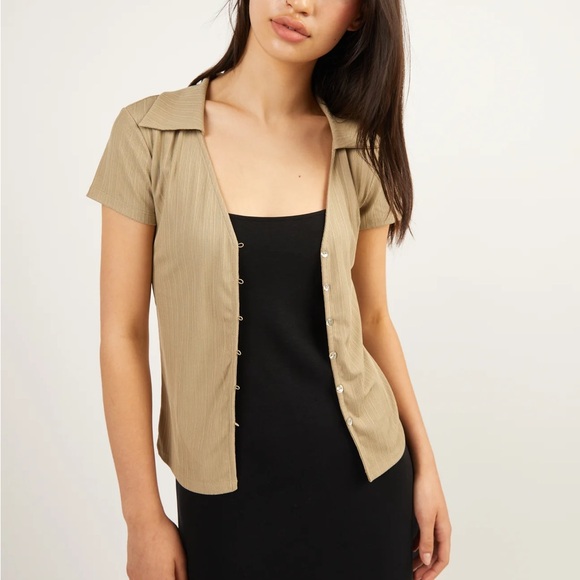 OAK + FORT Polo Knit Button Front Top - Picture 3 of 4